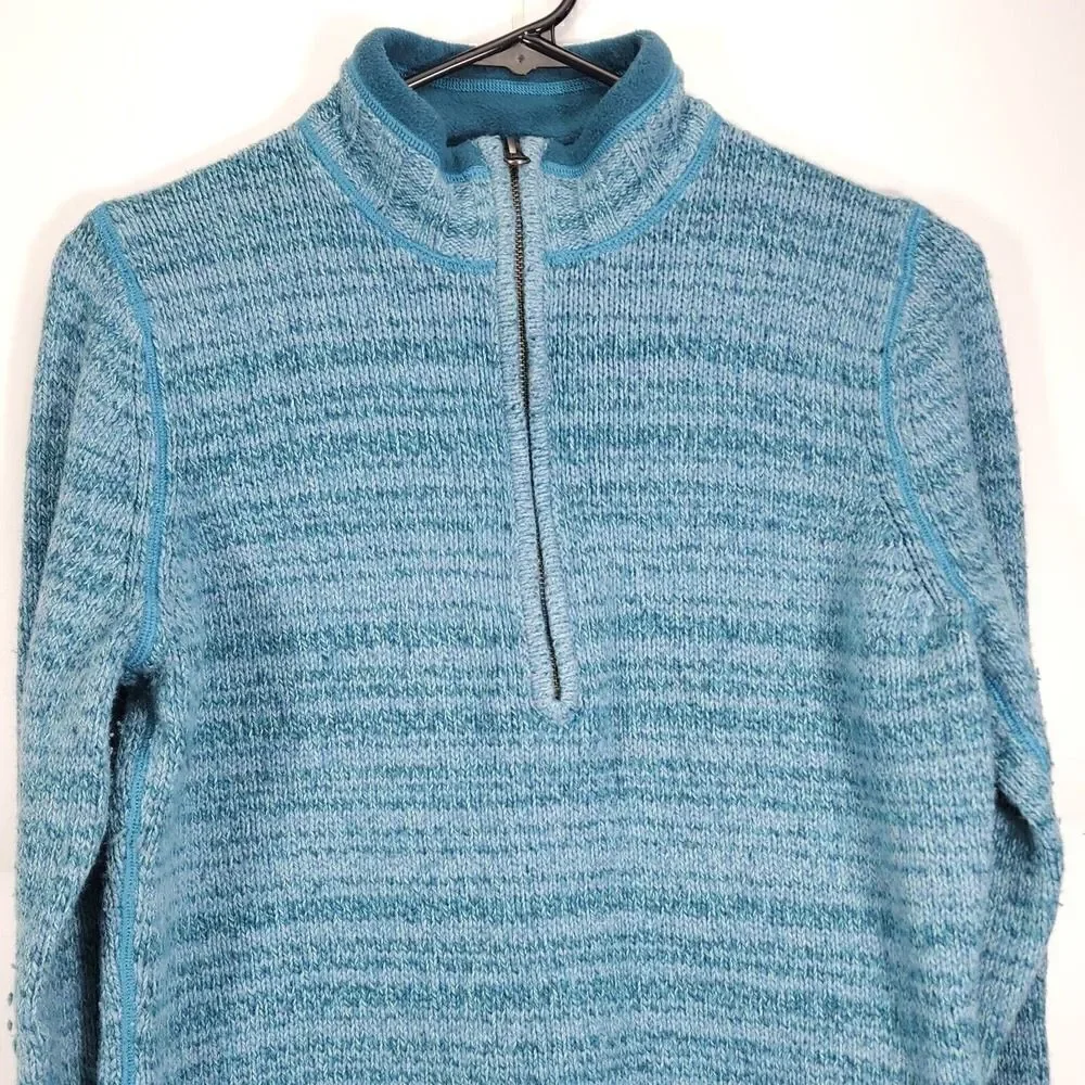 Woolrich Women's Sz M Blue Ramie Cotton Wool Blend Knit 1/4 Zip Sweater Pullover - Picture 2 of 10